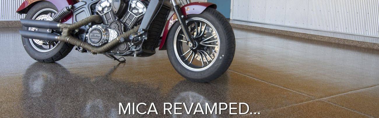 chip blends cutting edge epoxy polyaspartic garage floor coating motorcycle on garage flooring