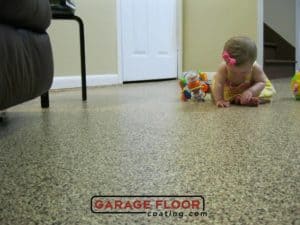 full-flake epoxy floor coating basement child-friendly GarageFloorCoating.com