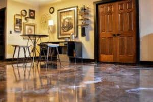 metallic epoxy flooring in basement moisture mitigating improves air quality issues musty odors safe for interior installation